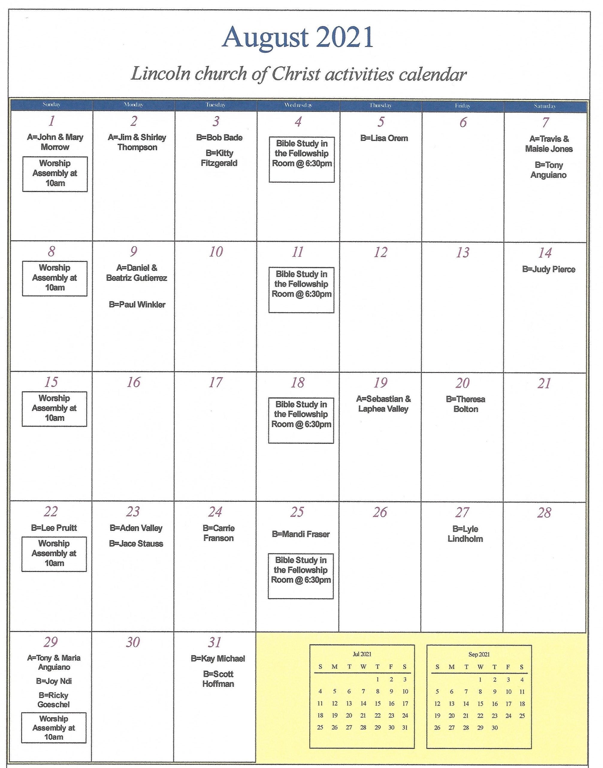 Calendar Lincoln church of Christ